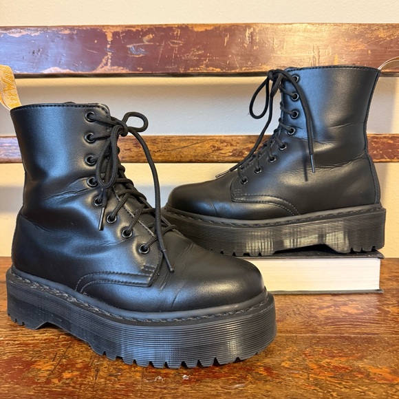 Dr. Martens Vegan Jadon II Mono Black Chunky Platform Boots Military Moto - Picture 13 of 13